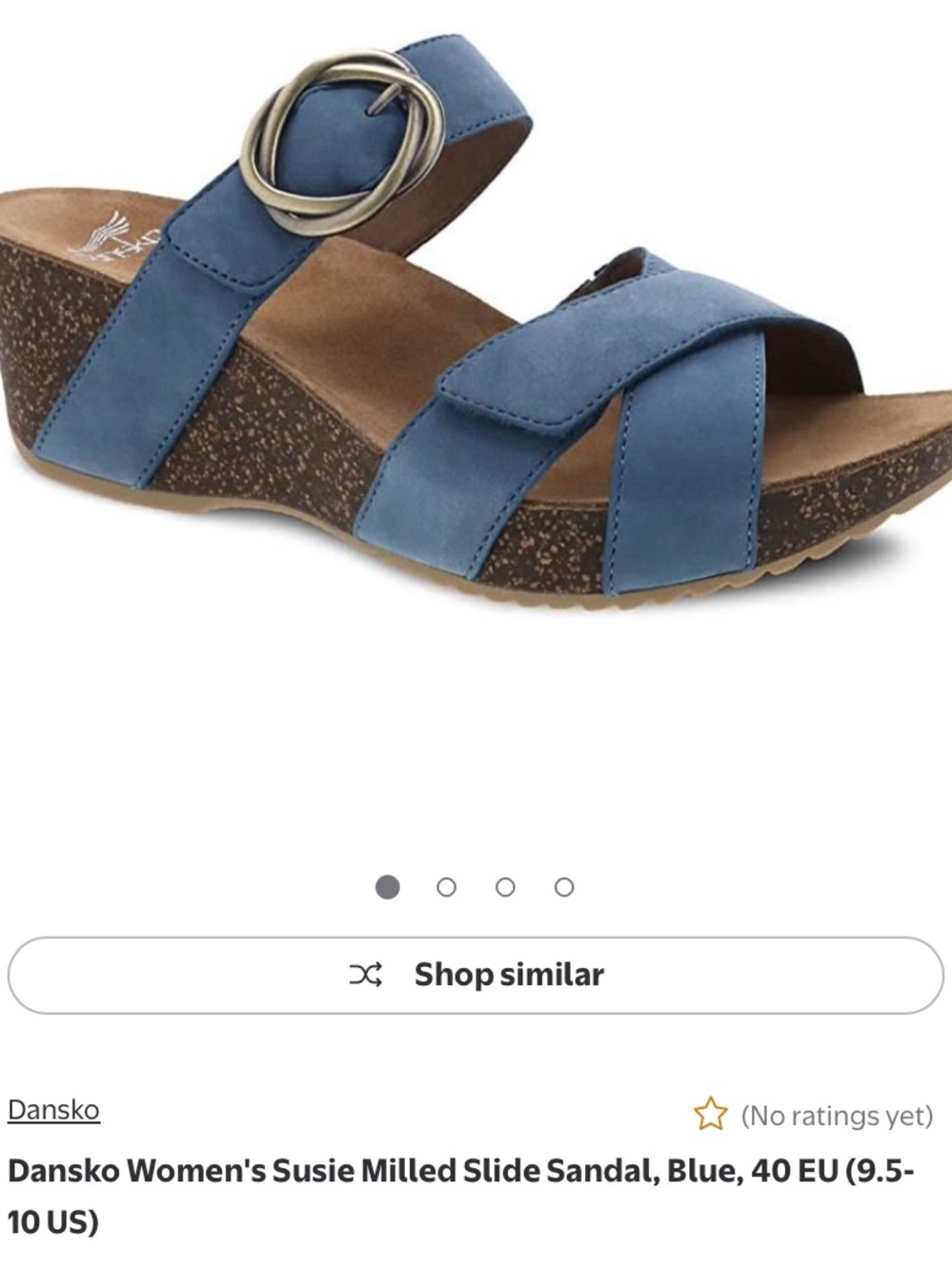 Dansko Susie Blue Milled Leather Wedge Slide Size 38